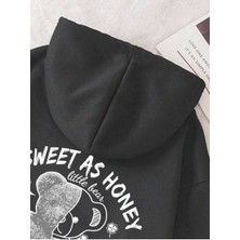 Afro Giyim Kadın As Sweet As Honey Baskılı Oversize Kapşonlu Sweatshirt