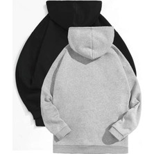 Afro Giyim  Siyah ve Gri 2'li Düz Oversize Kapşonlu Hoodie