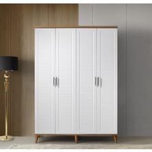 GuneyStore Ücretsiz Montaj - %100 MDF Paris 4 Kapaklı Atlantik Çam Beyaz Gardırop - MDF Dolap - Elbise Dolabı