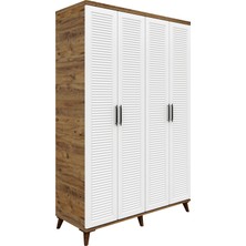 GuneyStore Ücretsiz Montaj - %100 MDF Paris 4 Kapaklı Atlantik Çam Beyaz Gardırop - MDF Dolap - Elbise Dolabı