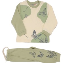 Kız Çocuk Ekru Yeşil Kelebek Baskılı 2'li Pijama Takımı - 1014739