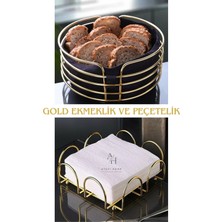 Atacı Lüx Paslanmaz Gold Altın Ekmek Sepeti ve Peçetelik Ekmeklik 2'li Set