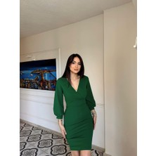Sindi Moda Tuna Kruvaze Yaka Midi Boy Kalem Elbise 58706