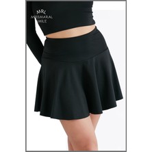 Siyah Zamansız  Etek Içi Sabit Şortlu Yüksek Bel  Skirt With Shorts Casual+Beachwear+Tennis 1101