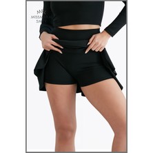 Siyah Zamansız  Etek Içi Sabit Şortlu Yüksek Bel  Skirt With Shorts Casual+Beachwear+Tennis 1101