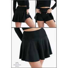 Siyah Zamansız  Etek Içi Sabit Şortlu Yüksek Bel  Skirt With Shorts Casual+Beachwear+Tennis 1101