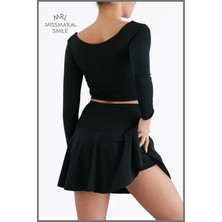 Siyah Zamansız  Etek Içi Sabit Şortlu Yüksek Bel  Skirt With Shorts Casual+Beachwear+Tennis 1101