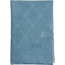 Vakko Pamuk Ipek Şal - Monogram - Gök Mavi