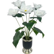 Yapay Çiçek Islak Manolya Çiçeği 6 Çiçekli 65CM Gümüş Siyah Darbuka Galvaniz Vazoda Salon Çiçeği