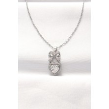 Sinerji Shop 316L Çelik Silver Renk Zirkon Taşlı Kalpli Fiyonk Kolye - TJ-BKO8519