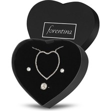 Forentina Gümüş Kaplama Kalp Kolye Tektaş Küpe Takı Seti PS2396