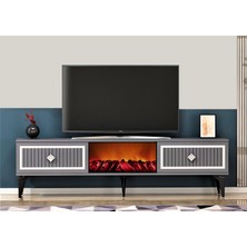 Demonte Decor Nill Şömineli Tv Sehpası Antrasit-Gümüş