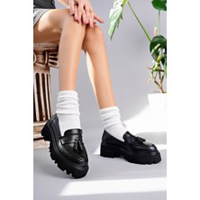 Marshetta Shoes Class Model Siyah Cilt Püsküllü Kadın Loafer Ayakkabı