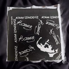 Siyah Renk Atam Izindeyiz Yazılı ve Atatürk Imzalı, Portreli 10 Kasım Bandana