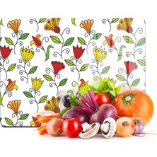 Decovetro Cam Kesme Tahtası ve Sunum Tablası Çiçek Bahçesi Desenli