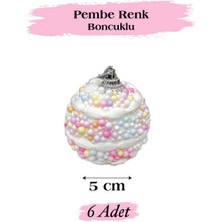 Kidspartim Yılbaşı Top Süs 5 cm Pembe Renkli Boncuklu 6 Lı