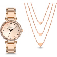 Forentina Rose  Bayan Metal Kol Saati Kalpli Kolye Kombin Set PS2382