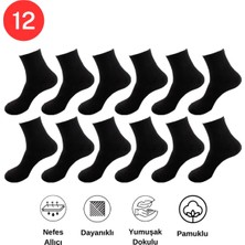 Mersella Pamuklu Yumuşak Karışık 12'li Siyah Renk Kadın Soket Çorap Pamuklu Çorap Dikişli