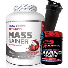 Bodymax Promass Mass Gainer 3600 gr Çilek Aromalı + Amino Asit 400 Tablet + Shaker