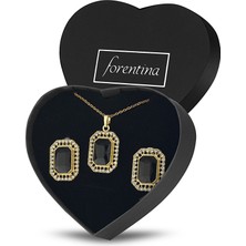 Forentina Siyah Taşlı Kolye Küpe Takı Seti PS2222