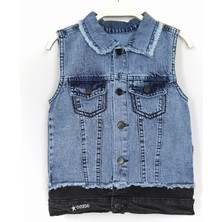 DobaKids Cep Detaylı Gömlek Yaka Kız Çocuk Kot Yelek 001-0001936