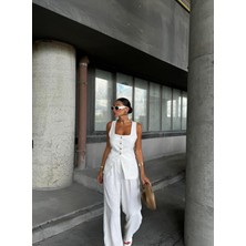 Butik Keten Yelek Pantolon Takım