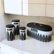 Ucr Home Yeni Yaprak Desen Premium Metal Ekmeklik ve 3'lü Kavanoz Seti