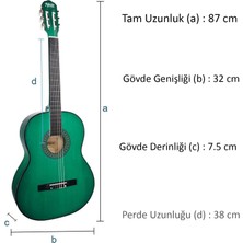 Midex CG-34GR Kaliteli 34 İnç 1/2 Juniur Çocuk Gitarı 4-8 Yaş Arası (Çanta Capo Nota Sticker Askı Pena Metod)