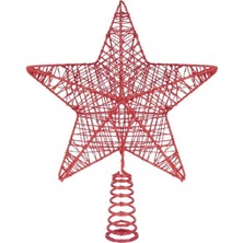 Kidspartim Yılbaşı Çam Ağacı Tepeliği Yıldızı Simli Yaylı Metal Kırmızı 27 cm