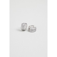 So CHIC Baget Taşlı 18 Ayar Beyaz Altın Kaplama Gümüş Halka Küpe