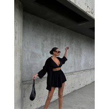 Butik Şortlu Siyah Gömlek Takım