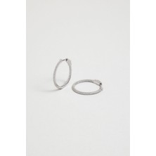 So CHIC Sade Işıltı 18 Ayar Beyaz Altın Kaplama Gümüş Halka Küpe