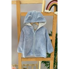Miniğimin Cicileri (6-24 Ay) Kulak Detaylı Kapüşonlu Peluş Unisex bebe hırka - Bebe Mavi