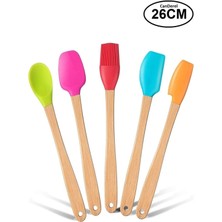 Isıya Dayanıklı Yanmaz 5 Li Renkli Bambu Silikon Spatula Seti 26CM