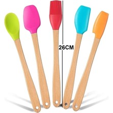 Isıya Dayanıklı Yanmaz 5 Li Renkli Bambu Silikon Spatula Seti 26CM