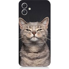 Teknomeg Samsung Galaxy A04 Uyumlu Gri Kedi  Desenli Silikon Kılıf