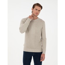 Pierre Cardin Erkek Kum Melanj Slim Fit Bisiklet Yaka Yün Karışımlı Triko Kazak 50296457-VR123