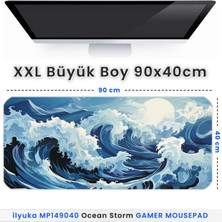 İlyuka 90X40 Ocean Storm Xxl Büyük Boy Ilyuka MP149040 Gaming Mousepad Dikişli Kenar Kaymaz Taban 90X40CM