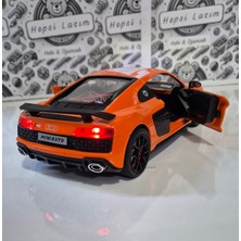 Hepsilazım 1:24 Ölçek Model Diecast Araç Audi R8 Performance Modifiyeli Metal Oyuncak Spor Araba 20 cm Işık ve Sesli