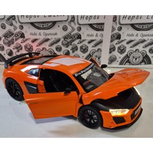 Hepsilazım 1:24 Ölçek Model Diecast Araç Audi R8 Performance Modifiyeli Metal Oyuncak Spor Araba 20 cm Işık ve Sesli