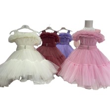 Uğurböceğiçocuk 421 Göğüs Fırfırlı Kemer Taş Detay Tarlatanlı Kız Çocuk Abiye