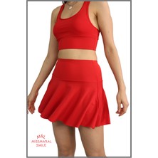 Miss Maral Kırmızı  Etek Içi Sabit Şortlu Yüksek Bel  Skirt With Shorts Casual+Beachwear+Tennis 1101