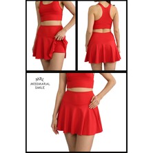 Miss Maral Kırmızı  Etek Içi Sabit Şortlu Yüksek Bel  Skirt With Shorts Casual+Beachwear+Tennis 1101