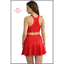 Miss Maral Kırmızı  Etek Içi Sabit Şortlu Yüksek Bel  Skirt With Shorts Casual+Beachwear+Tennis 1101