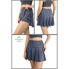 Miss Maral Antrasit / Füme  Etek Içi Sabit Şortlu Yüksek Bel  Skirt With Shorts Casual+Beachwear+Tennis 1101