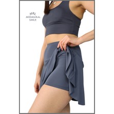 Miss Maral Antrasit / Füme  Etek Içi Sabit Şortlu Yüksek Bel  Skirt With Shorts Casual+Beachwear+Tennis 1101