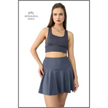 Miss Maral Antrasit / Füme  Etek Içi Sabit Şortlu Yüksek Bel  Skirt With Shorts Casual+Beachwear+Tennis 1101