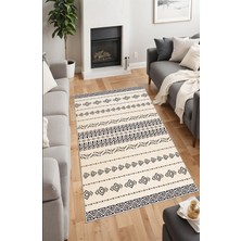 Noble Halı Dijital Baskı Iskandinav Desen Krem Siyah Dekoratif Makinada Yıkanabilir Salon Halısı Yolluk Halısı