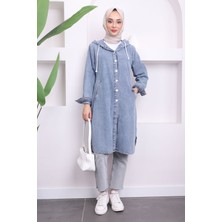 Mavi Kapşonlu Cepli Kot Kap