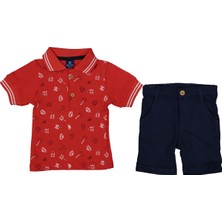 Erkek Bebek Kırmızı Lacivert Şortlu Palmiye Desenli 2'li Takım - 1013709